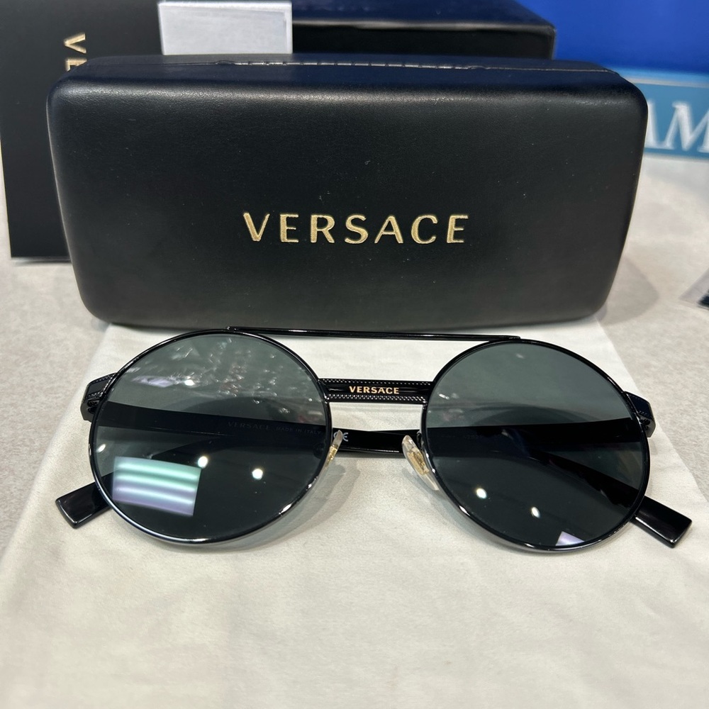 VERSACE Logo Round Aviator Sunglasses VE2210